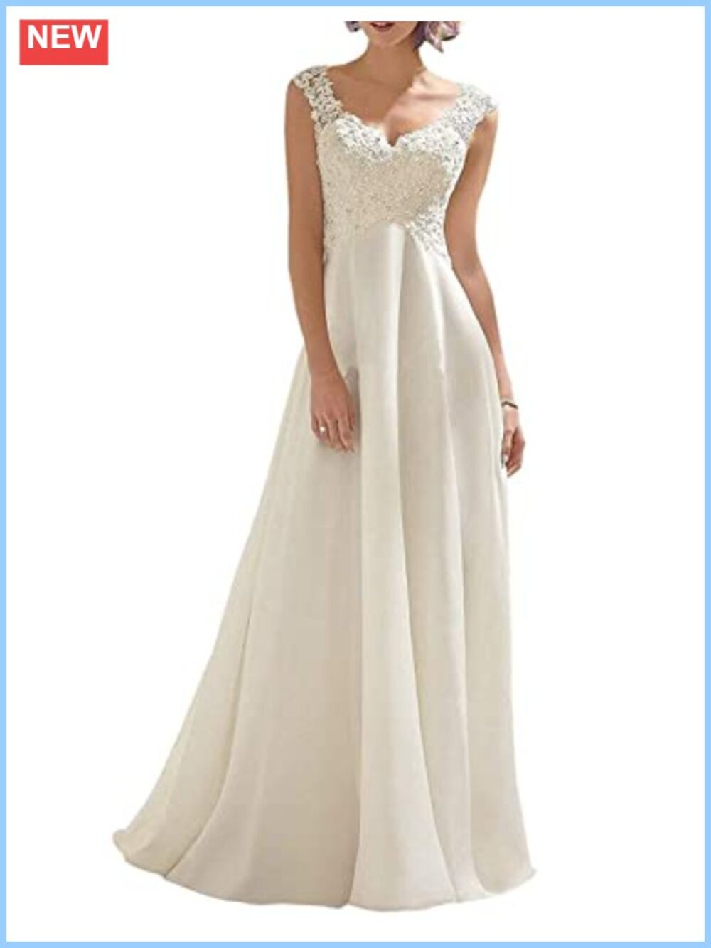 A-Line Lace Wedding Dress Double V-Neck Sleeveless Floor Length